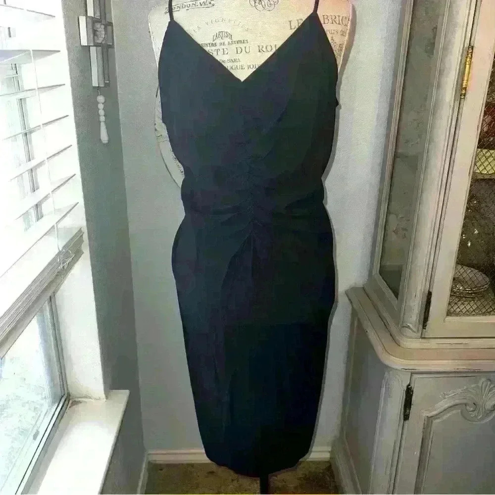 Nine West black linen like ruched midi dress 2X